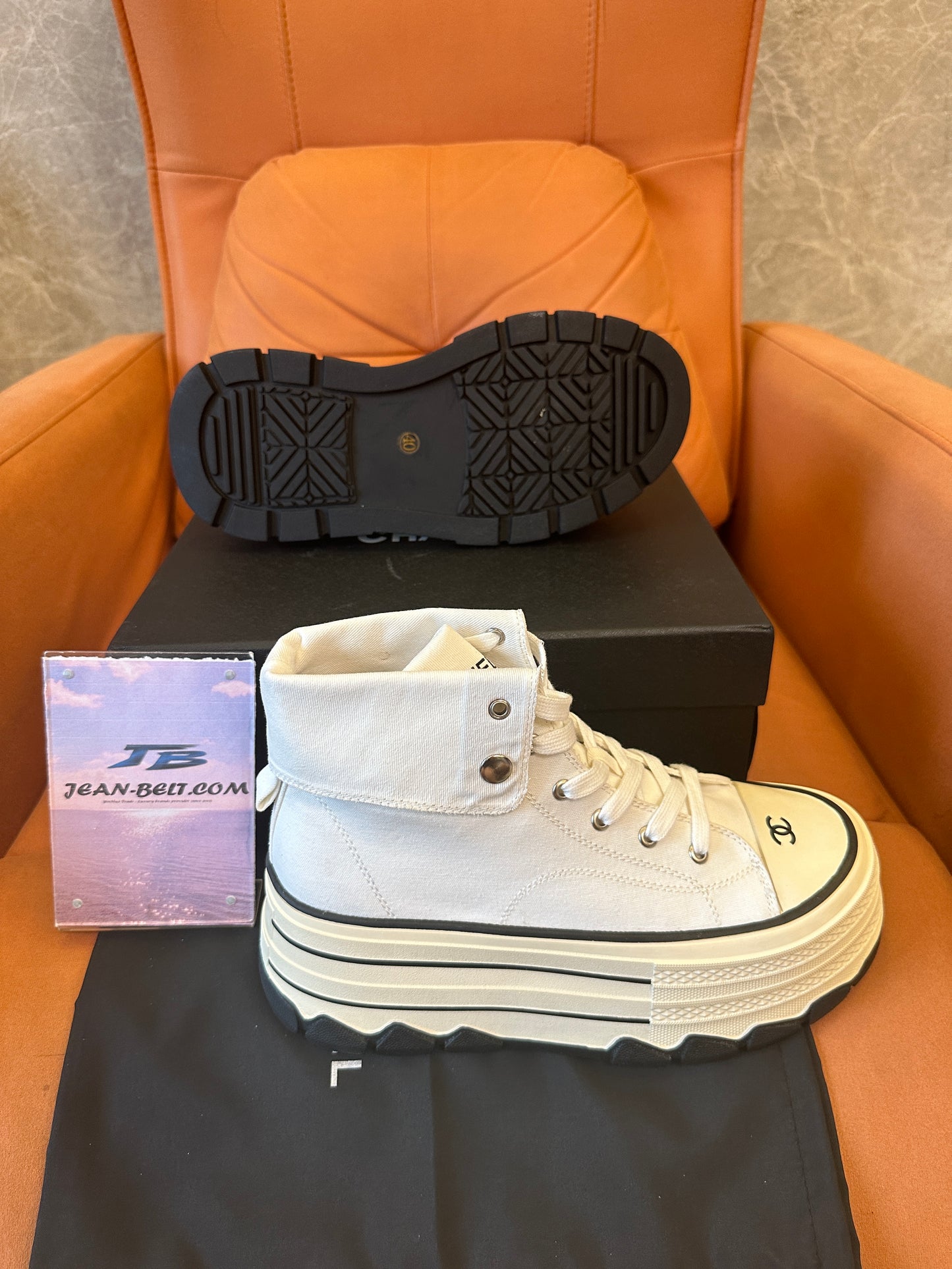 Chanel High Top Platform Sneakers White Canvas Shoes