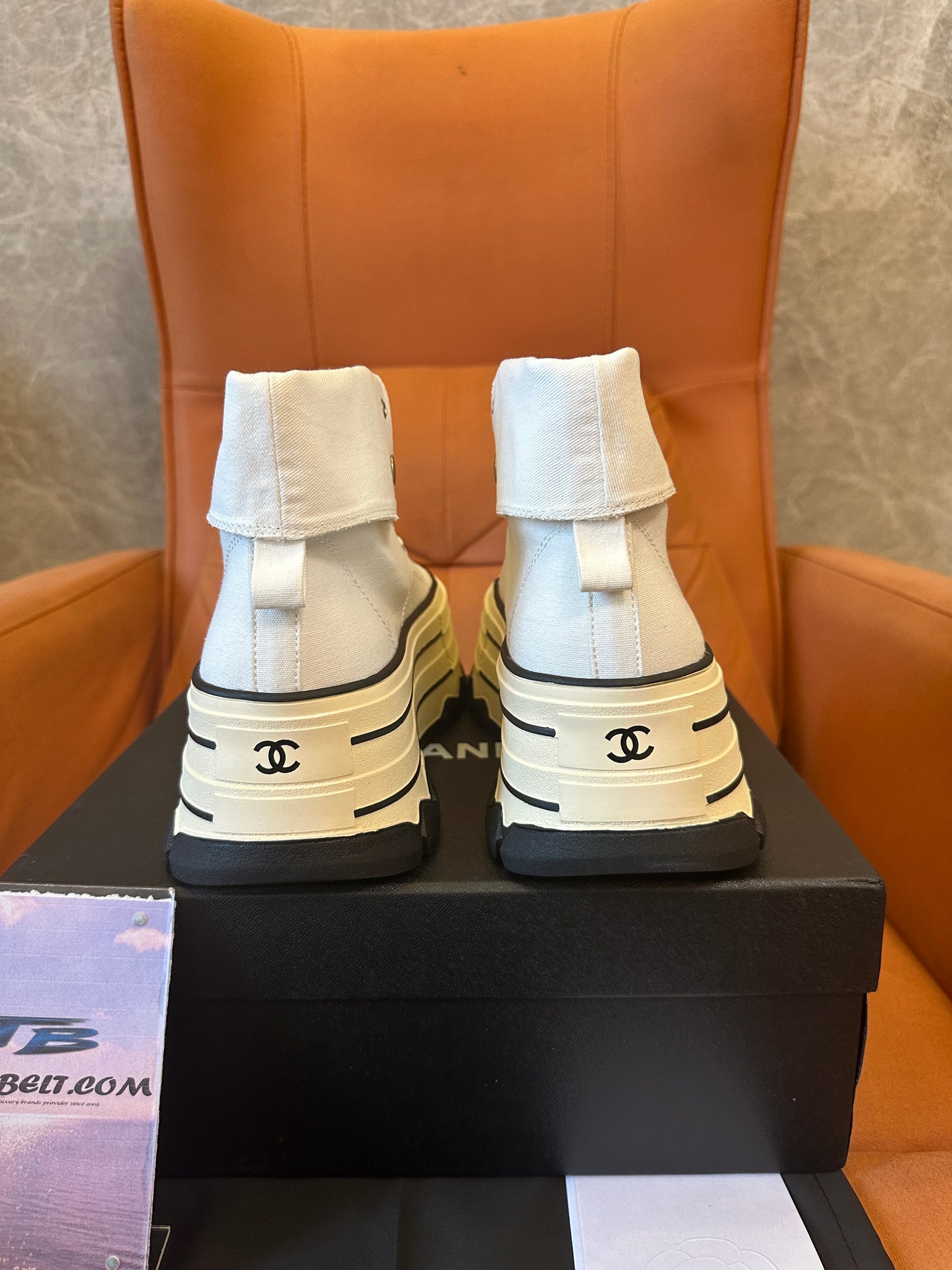 Chanel High Top Platform Sneakers White Canvas Shoes
