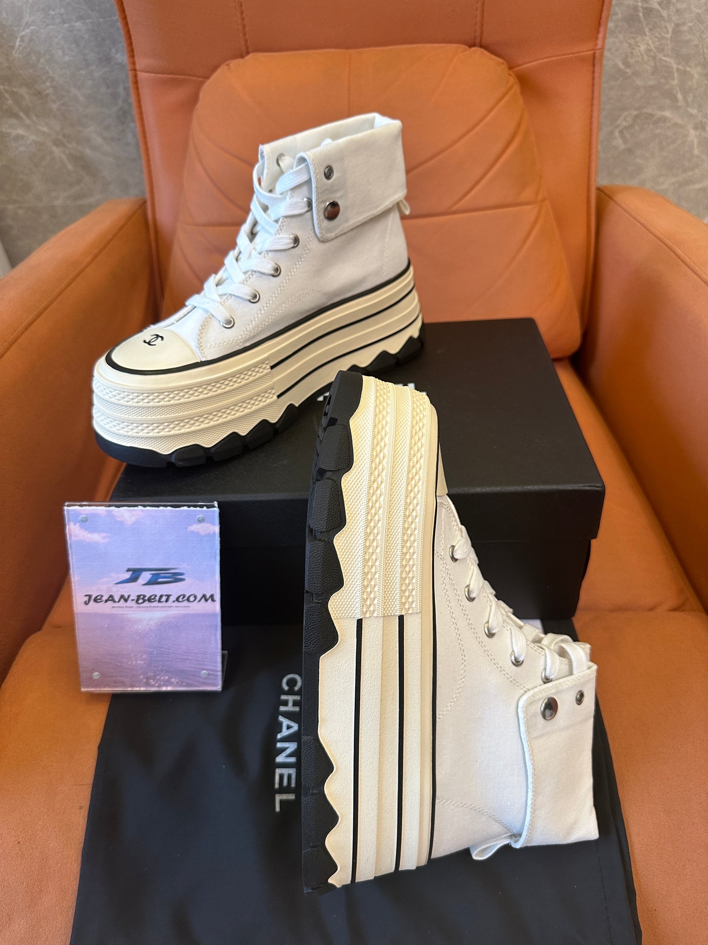 Chanel High Top Platform Sneakers White Canvas Shoes