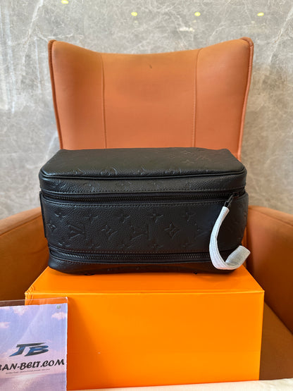 Louis Vuitton Monogram Embossed Black Leather Toiletry Pouch Travel Bag