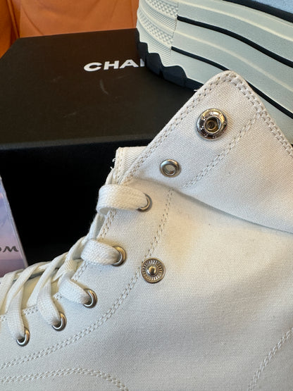 Chanel High Top Platform Sneakers White Canvas Shoes