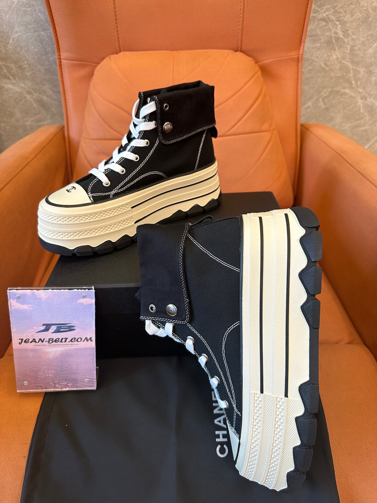 Chanel High Top Platform Sneakers Black Canvas Shoes