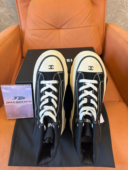 Chanel High Top Platform Sneakers Black Canvas Shoes