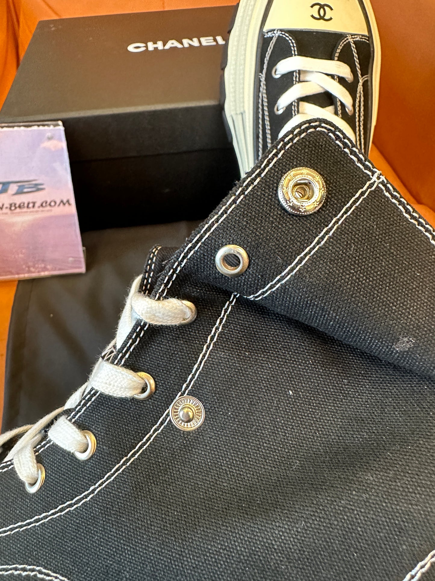 Chanel High Top Platform Sneakers Black Canvas Shoes