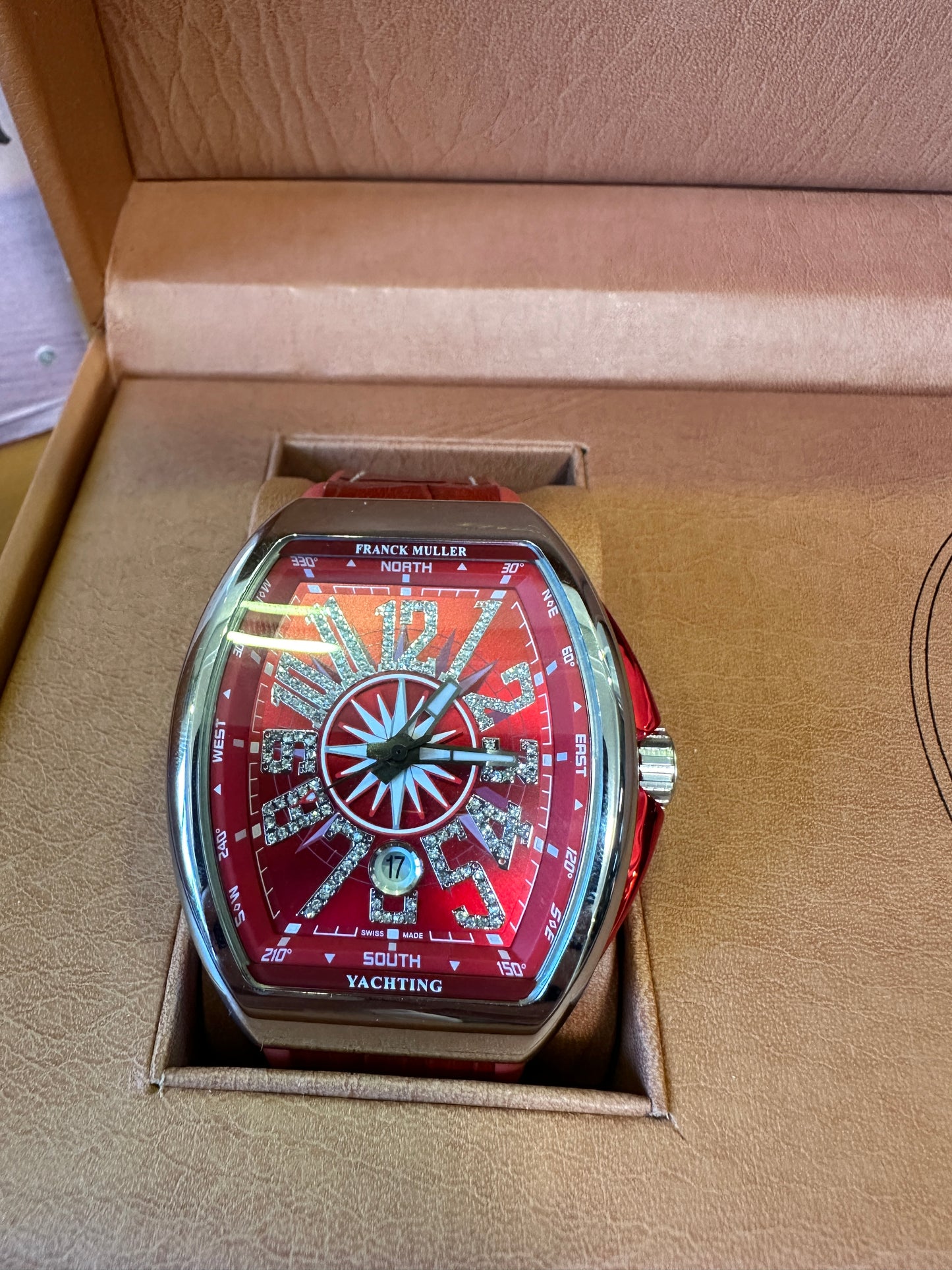 Franck Muller Vanguard Yachting V45 SC DT Red Dial Diamond Markers Men’s Watch