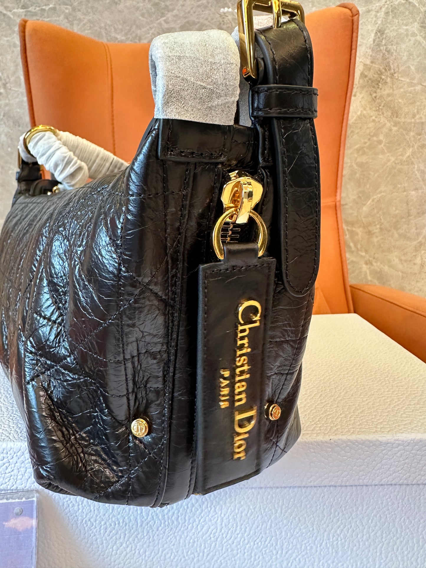 Dior Black Quilted Leather Shoulder Bag Classic Hobo Handbag