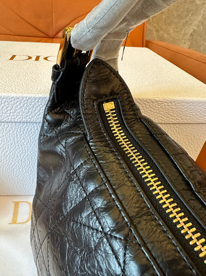 Dior Black Quilted Leather Shoulder Bag Classic Hobo Handbag