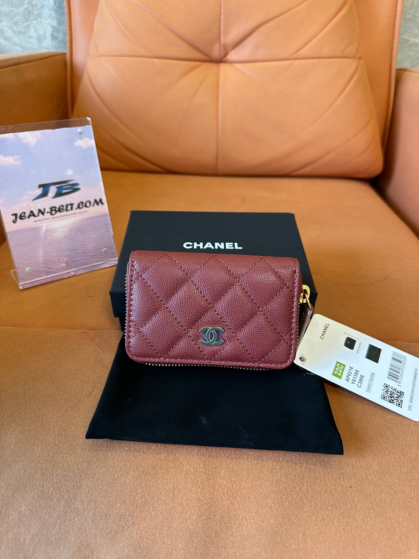 Chanel Quilted Burgundy Caviar Leather Zipped Coin Purse