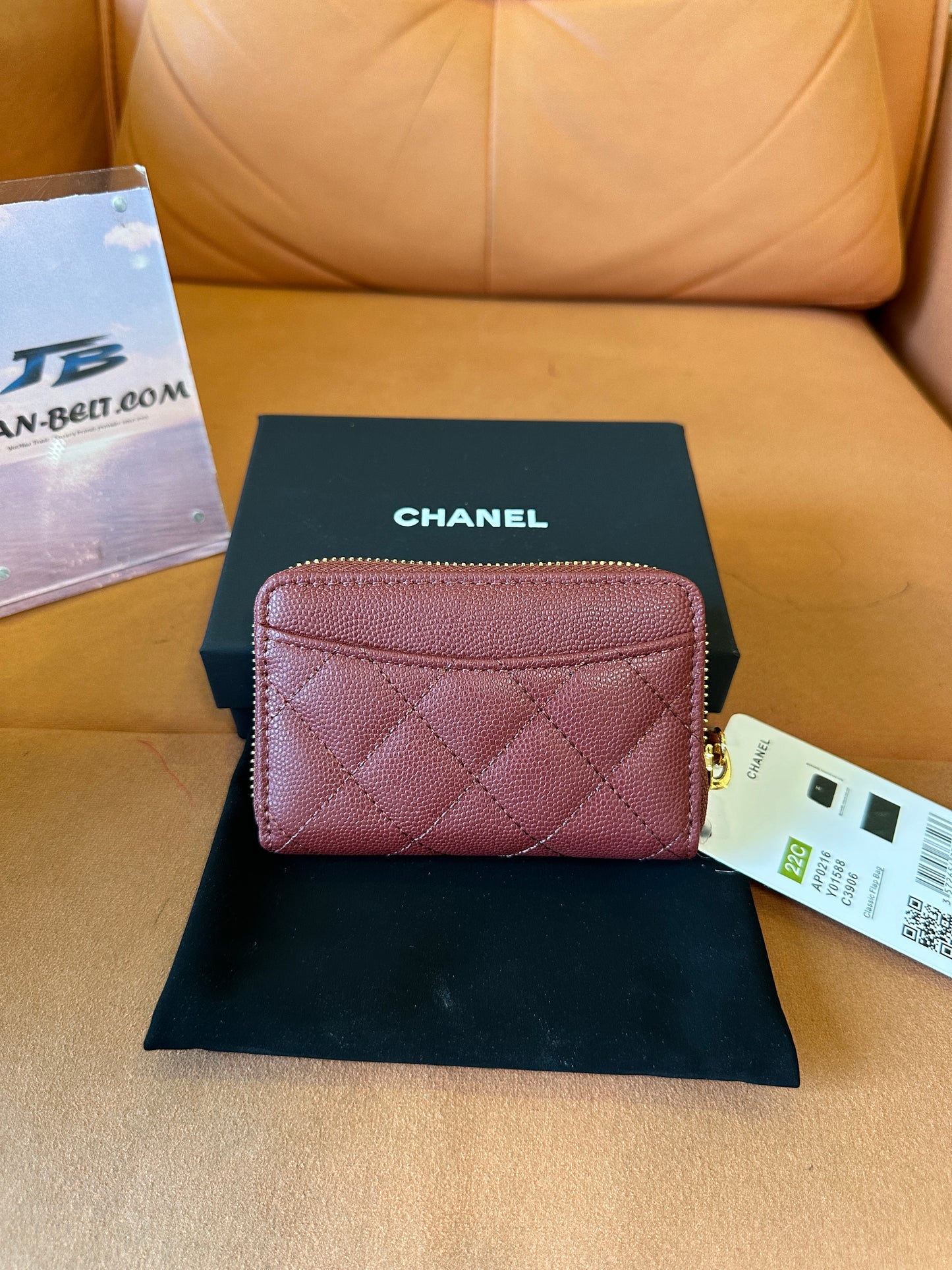 Chanel Quilted Burgundy Caviar Leather Zipped Coin Purse