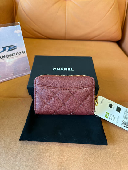 Chanel Quilted Burgundy Caviar Leather Zipped Coin Purse