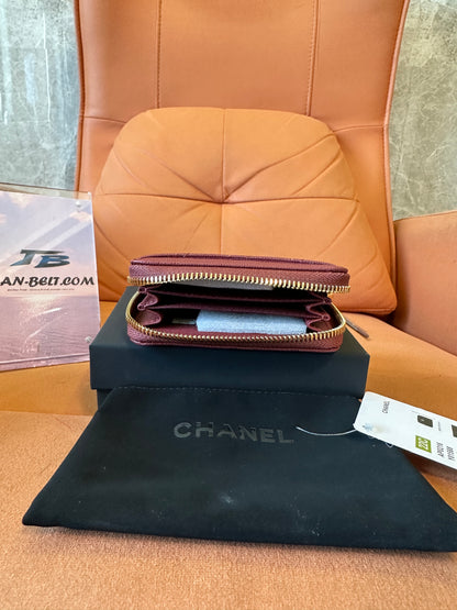 Chanel Quilted Burgundy Caviar Leather Zipped Coin Purse
