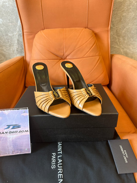 Saint Laurent YSL Tribute Style Leather Mule Heels Gold