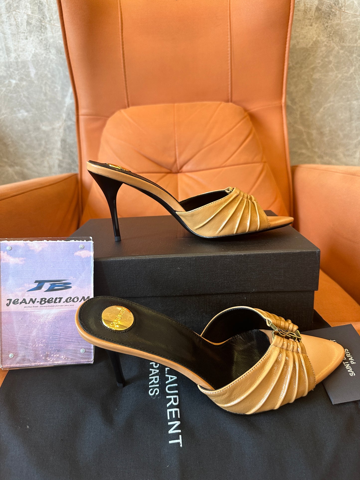 Saint Laurent YSL Tribute Style Leather Mule Heels Gold