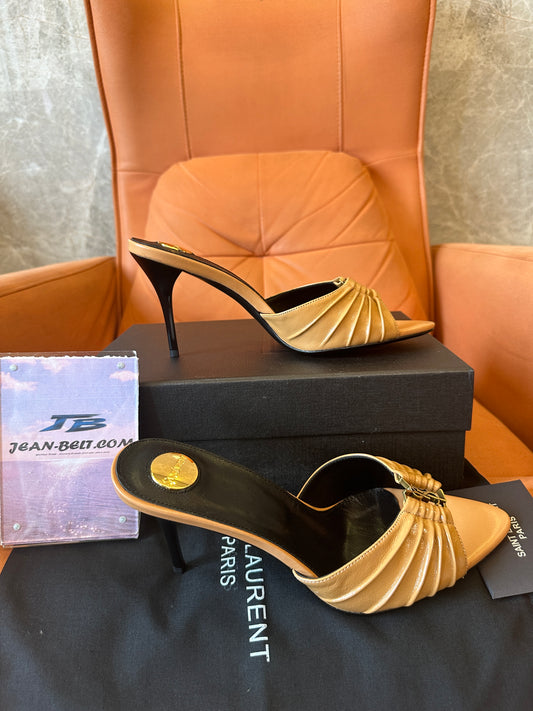 Saint Laurent YSL Tribute Style Leather Mule Heels Gold