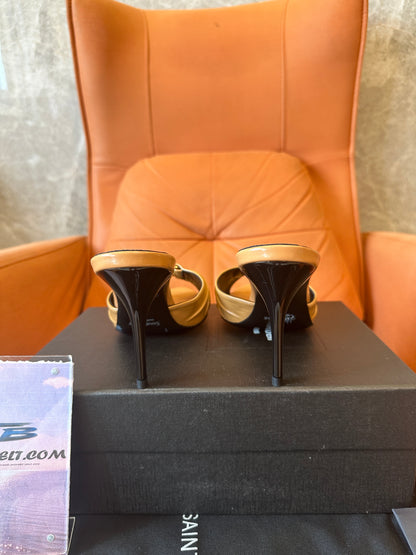Saint Laurent YSL Tribute Style Leather Mule Heels Gold