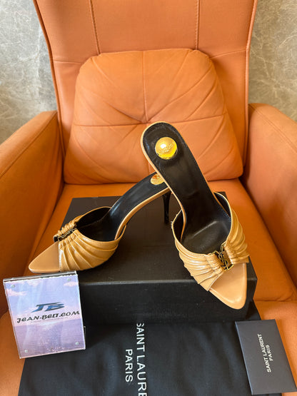 Saint Laurent YSL Tribute Style Leather Mule Heels Gold