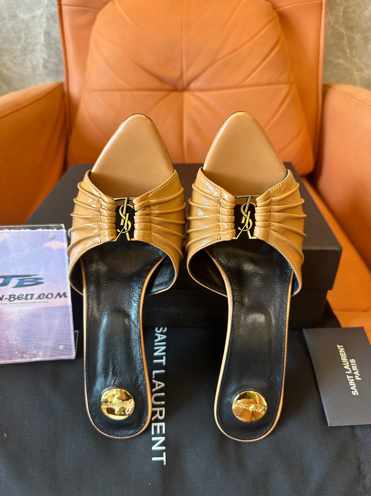 Saint Laurent YSL Tribute Style Leather Mule Heels Gold