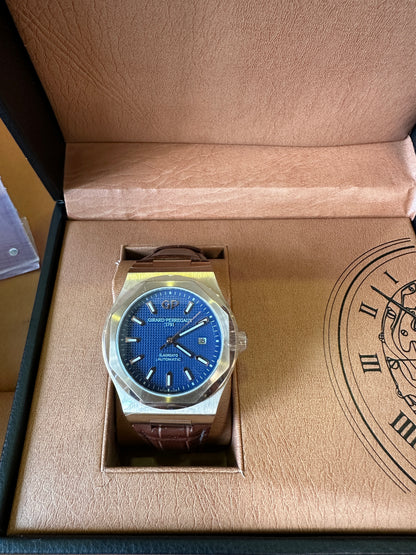 Girard-Perregaux Laureato Automatic 18K Rose Gold Blue Dial Brown Leather Strap Men’s Watch