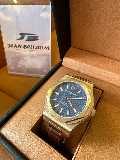 Girard-Perregaux Laureato Automatic 18K Rose Gold Blue Dial Brown Leather Strap Men’s Watch