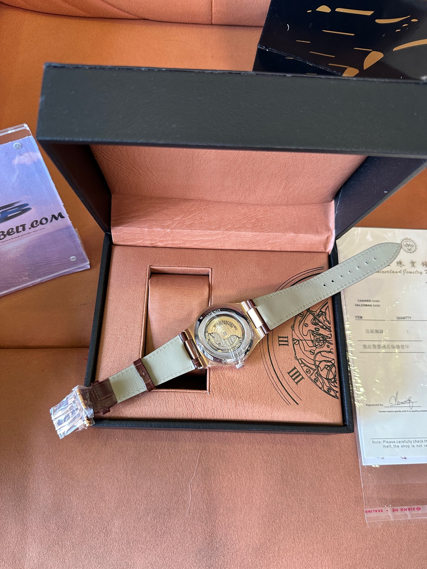 Girard-Perregaux Laureato Automatic 18K Rose Gold Blue Dial Brown Leather Strap Men’s Watch