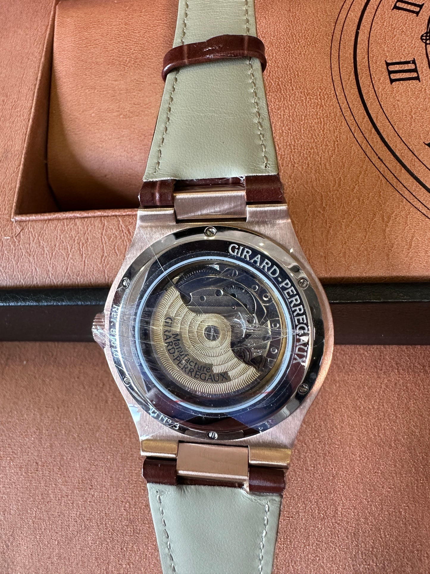 Girard-Perregaux Laureato Automatic 18K Rose Gold Blue Dial Brown Leather Strap Men’s Watch