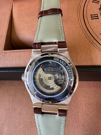 Girard-Perregaux Laureato Automatic 18K Rose Gold Blue Dial Brown Leather Strap Men’s Watch