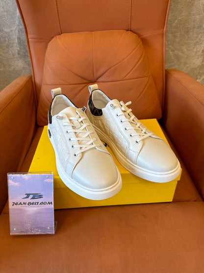 Fendi FF Logo Embossed Leather Sneakers White