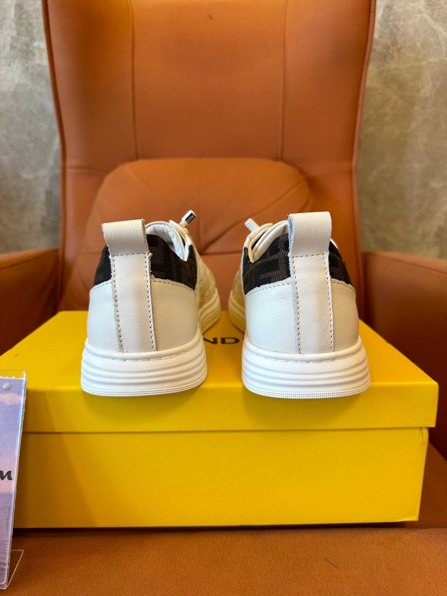 Fendi FF Logo Embossed Leather Sneakers White