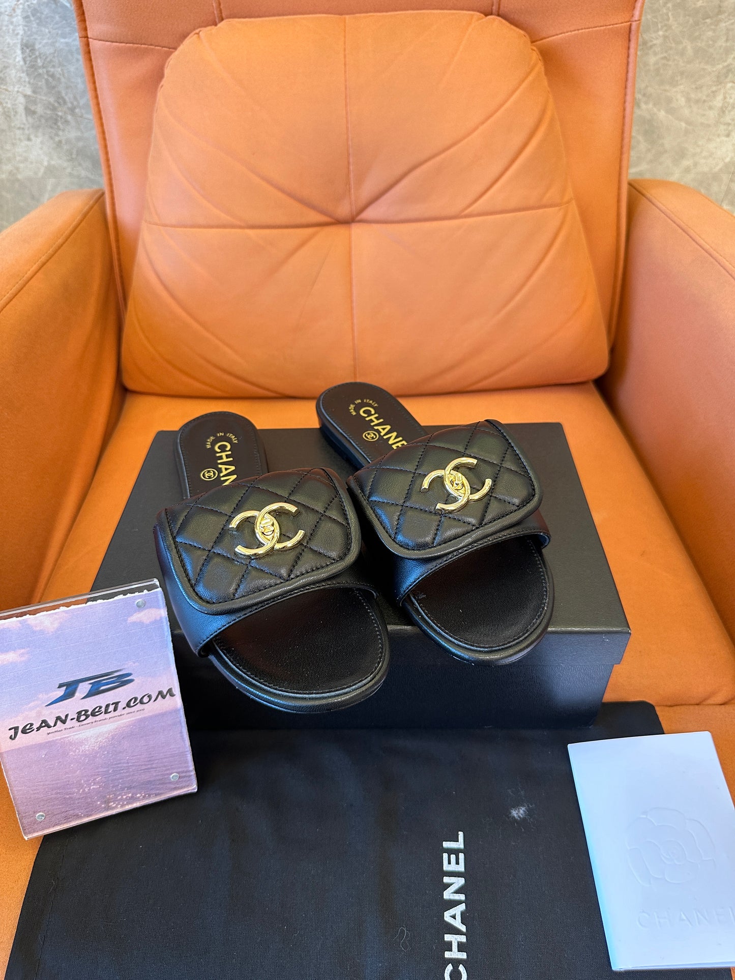 Chanel CC Logo Quilted Black Slide Sandals