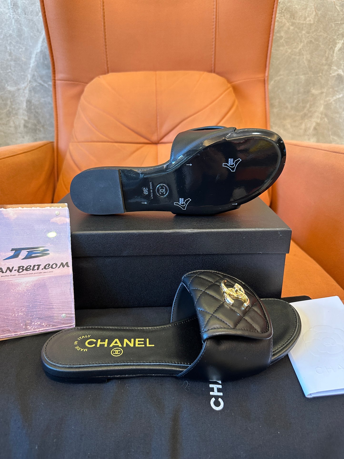 Chanel CC Logo Quilted Black Slide Sandals