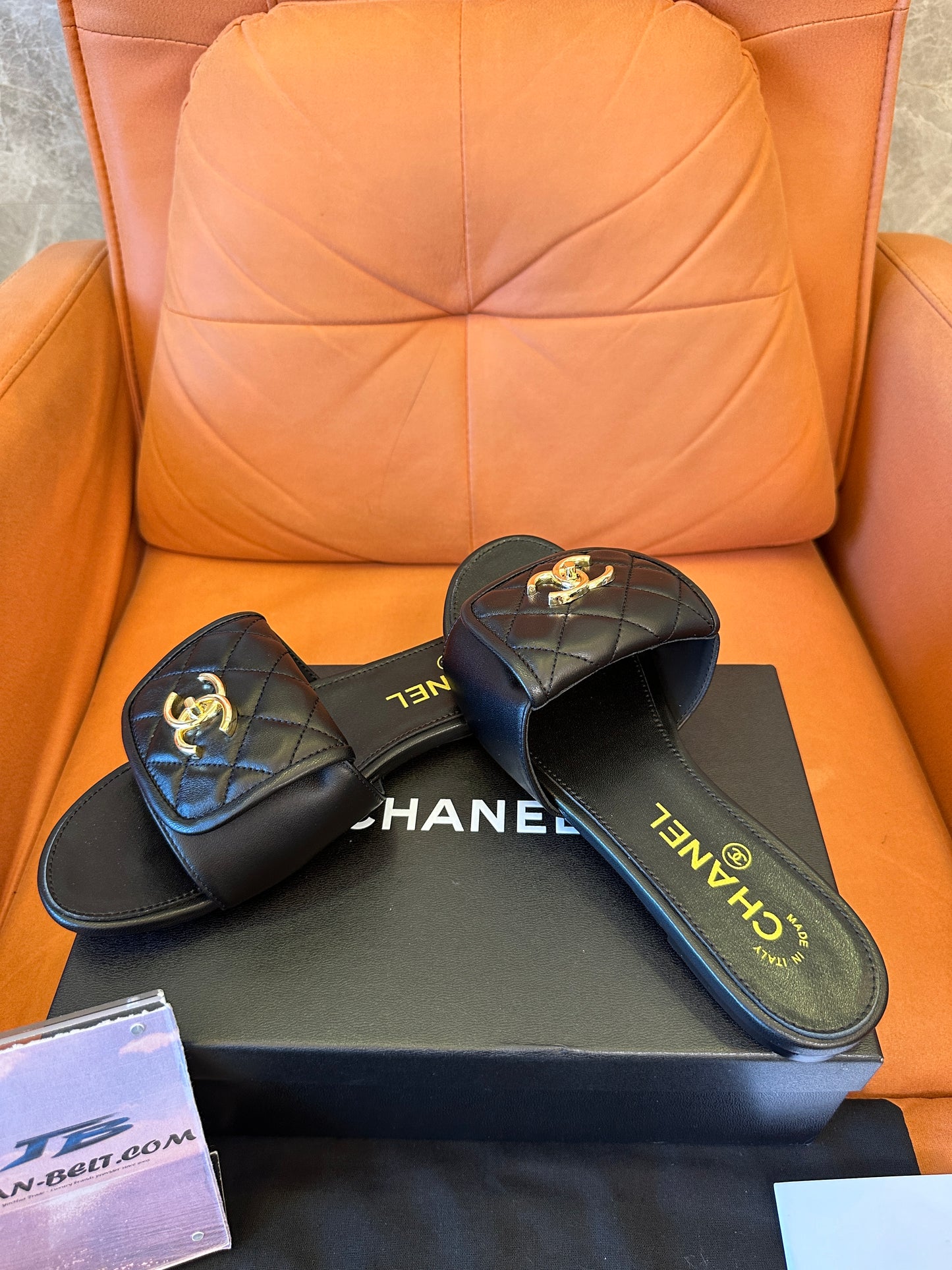 Chanel CC Logo Quilted Black Slide Sandals