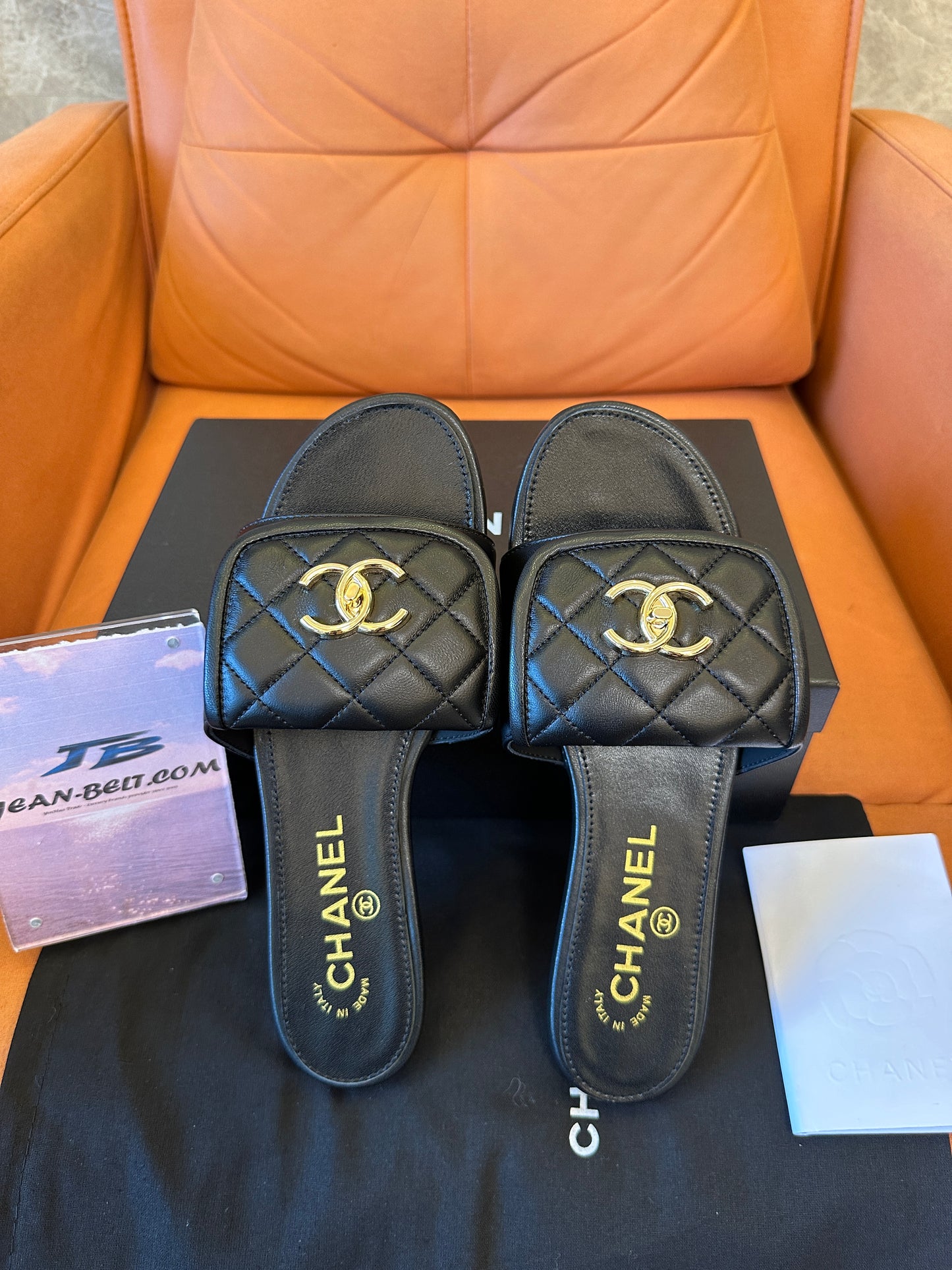 Chanel CC Logo Quilted Black Slide Sandals