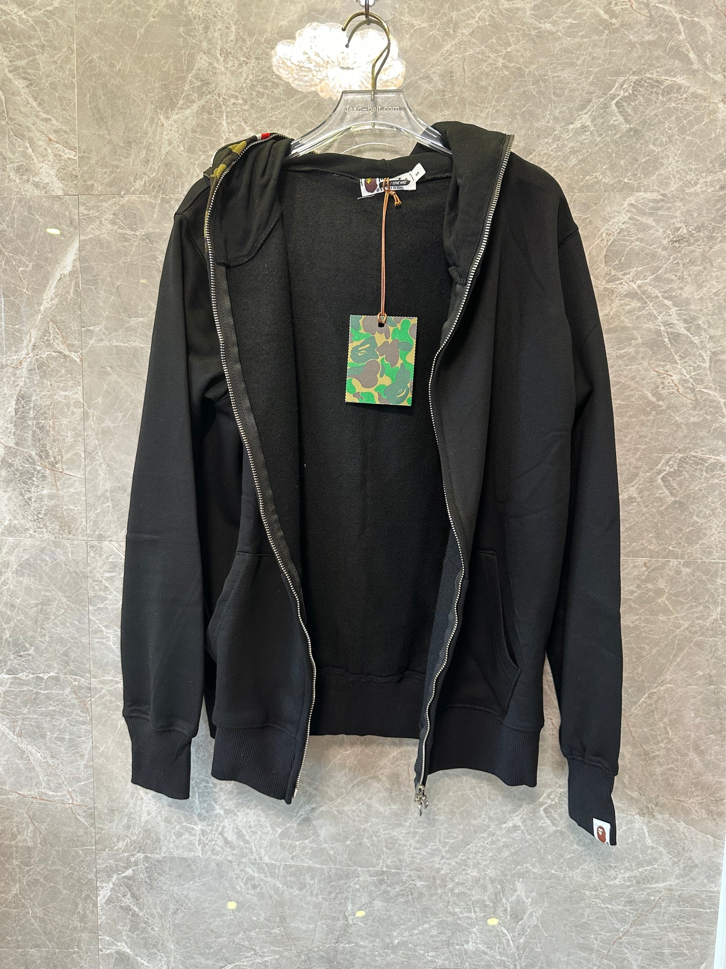 BAPE Shark Full Zip Hoodie Black with Camo Hood WGM Embroidery