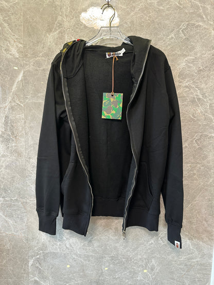BAPE Shark Full Zip Hoodie Black with Camo Hood WGM Embroidery