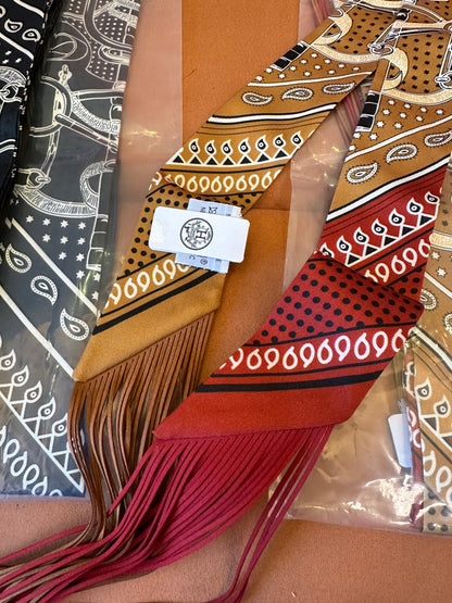 Hermès Silk Twilly Scarf – Chain Pattern Printed Ribbon Accessory