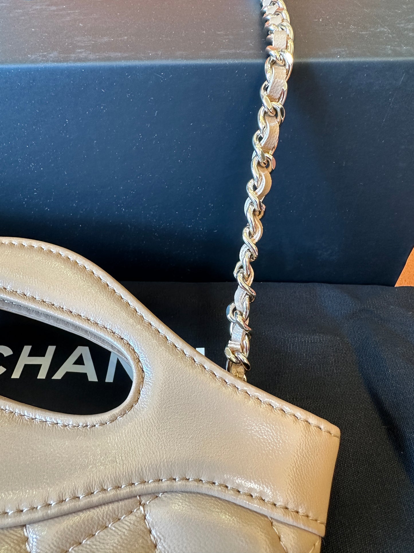Chanel Classic Quilted Mini Top Handle Chain Bag Beige