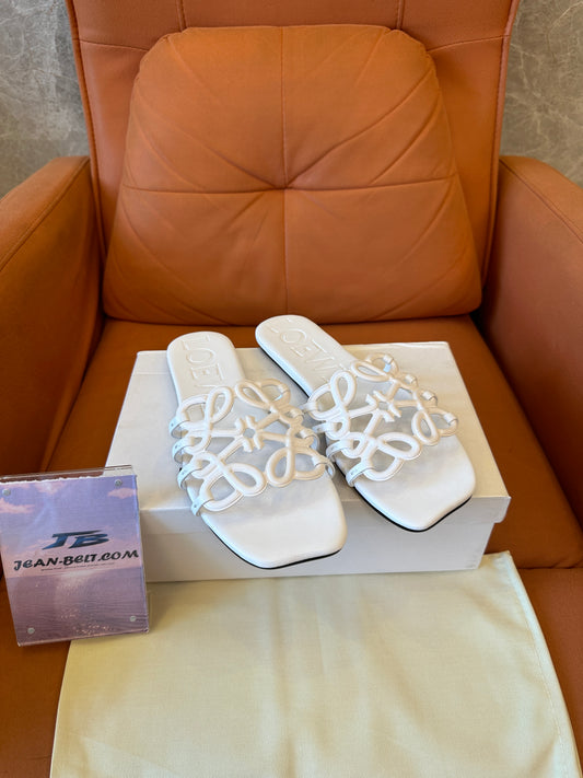 LOEWE White Anagram Slide Sandals