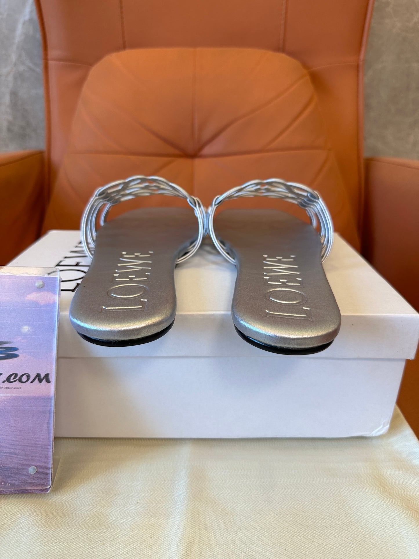 Loewe Metallic Silver Anagram Slide Sandals