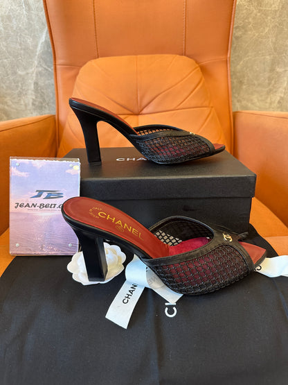 Chanel Black Mesh Platform Heels