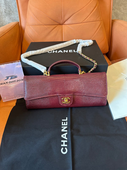 [AAA quality]Chanel Lizard Embossed Mini Top Handle Chain Clutch Bag Burgundy