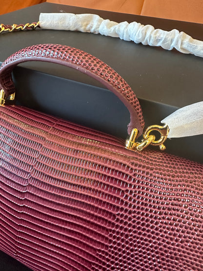 [AAA quality]Chanel Lizard Embossed Mini Top Handle Chain Clutch Bag Burgundy