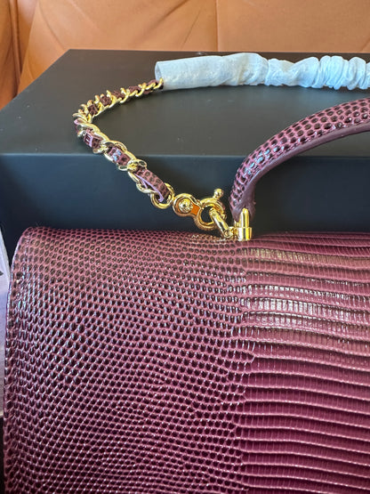 [AAA quality]Chanel Lizard Embossed Mini Top Handle Chain Clutch Bag Burgundy
