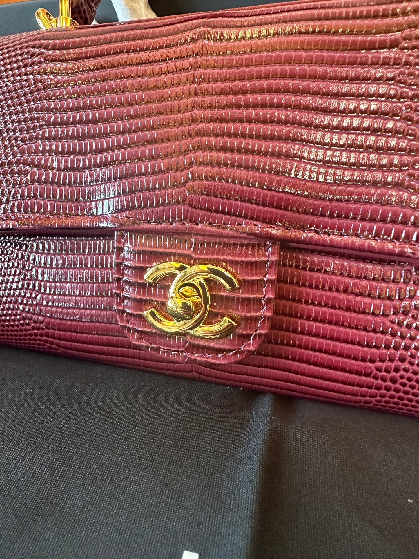 [AAA quality]Chanel Lizard Embossed Mini Top Handle Chain Clutch Bag Burgundy