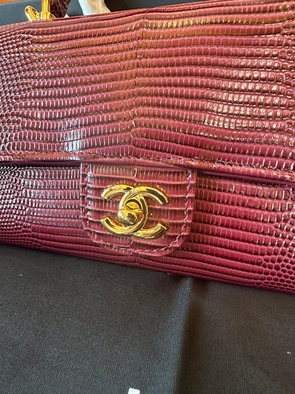 [AAA quality]Chanel Lizard Embossed Mini Top Handle Chain Clutch Bag Burgundy