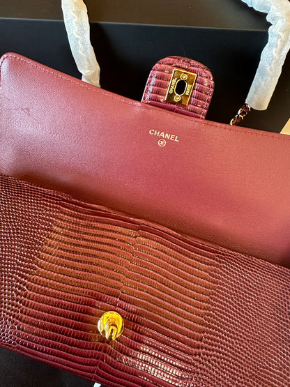 [AAA quality]Chanel Lizard Embossed Mini Top Handle Chain Clutch Bag Burgundy