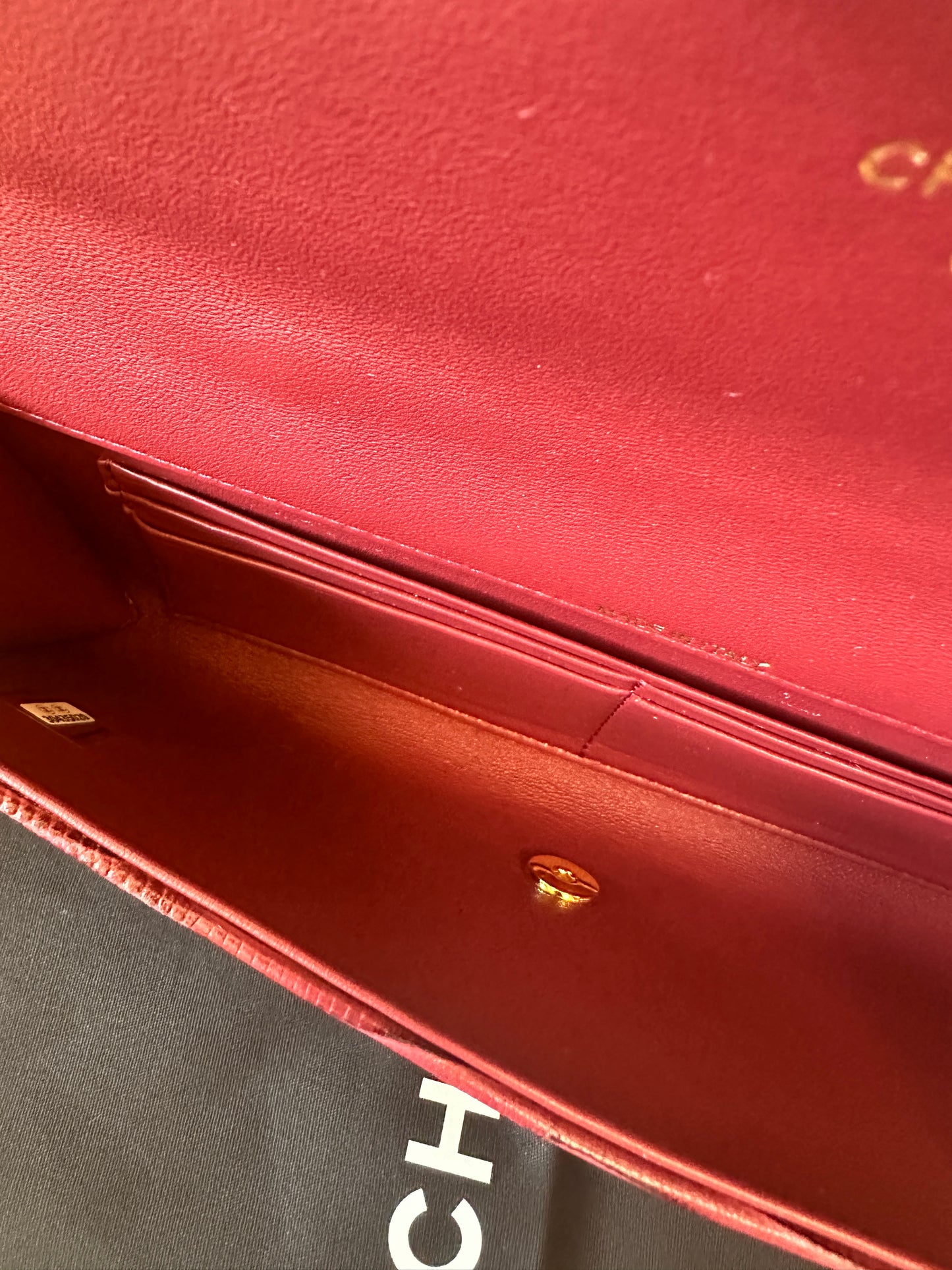 [AAA quality]Chanel Lizard Embossed Mini Top Handle Chain Clutch Bag Burgundy