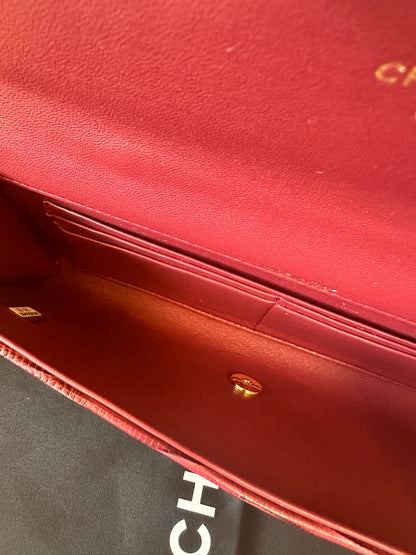 [AAA quality]Chanel Lizard Embossed Mini Top Handle Chain Clutch Bag Burgundy