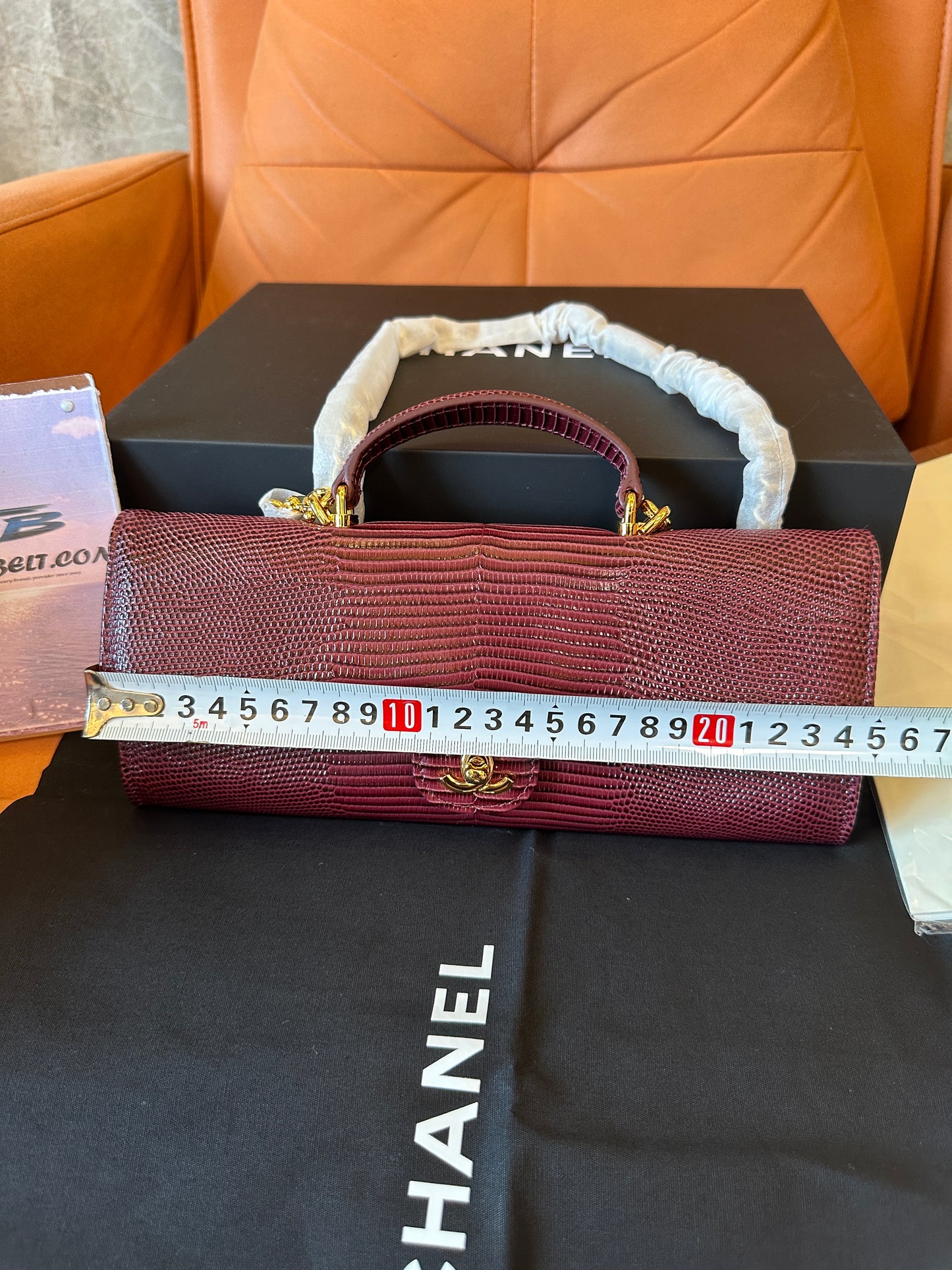 [AAA quality]Chanel Lizard Embossed Mini Top Handle Chain Clutch Bag Burgundy