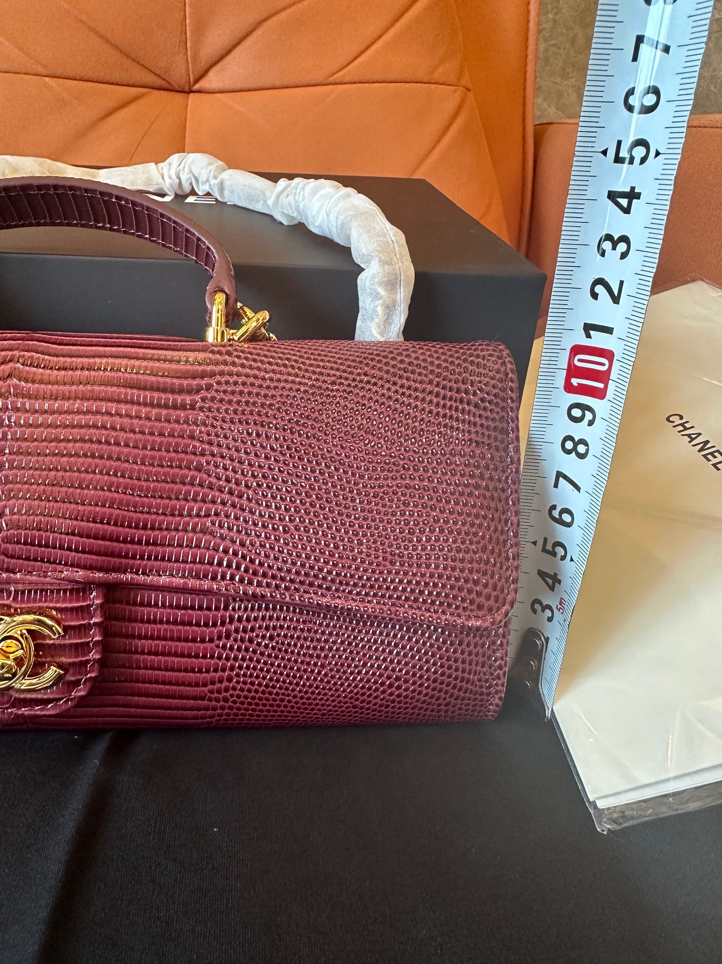 [AAA quality]Chanel Lizard Embossed Mini Top Handle Chain Clutch Bag Burgundy