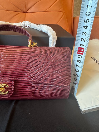 [AAA quality]Chanel Lizard Embossed Mini Top Handle Chain Clutch Bag Burgundy